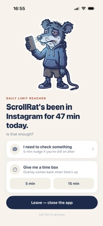 Block overlay — daily limit reached